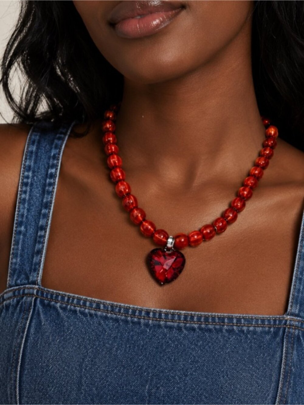 New! Colorful Red Heart Glass Beaded Dopamine Necklace NWOT